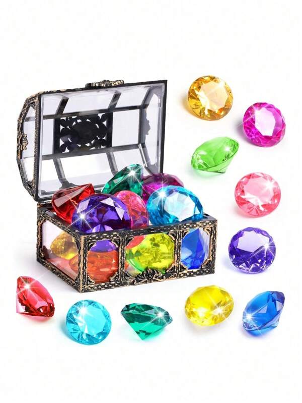 Conjunto de 6/10 piezas de juguetes de buceo tipo gema, cofre del tesoro pirata, para fiestas de piscina, verano, bajo el agua, decoración de gemas de acrílico, para regalos de fiesta de Pascua