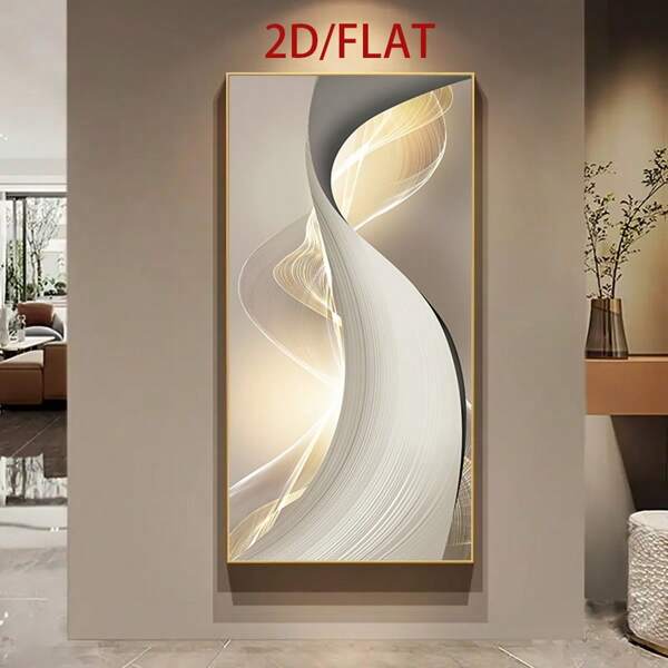 1 pieza - Pintura abstracta de líneas de oro blanco flotantes, estilo nórdico moderno de lujo, sin marco, impresión plana/2D de cinta de óleo, lienzo para arte de pared, apta para sala de estar, dormitorio y decoración moderna del hogar.