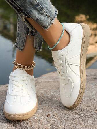 Women's Spring/Autumn New Casual Round Toe Low-Top Trainers, Waterproof Non-Slip Easy Wash Flat Comfortable Versatile Small White Shoes, Color Block Sports Casual Shoes, Retro Style Vulcanized Shoes, Fashion For All Seasons