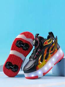 Unisex LED Rechargeable Light-Up Shoes, Children's Roller Skates, Multi-Functional Transformable Roller Shoes, Suitable For All Seasons, With Detachable Wheels, For Outdoor And Sports - Red - View 7