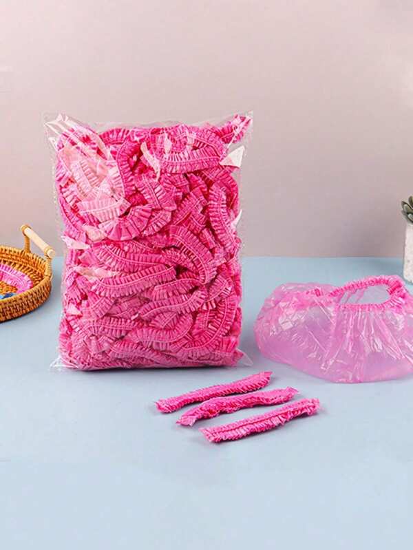100 Piezas de Gorro desechable rosa para ducha, gorro para teñir, gorro de plástico para salón de belleza, apto para coloración del cabello, spa, uso doméstico y vuelta al colegio