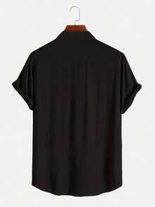 Men's Short Sleeve Linen Dress Shirt With Priest Collar - Summer Shirt - Cool Shirt - Beachwear - 黑色 - 查看 2