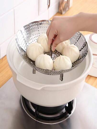 1pc Adjustable Premium Stainless Steel Steaming Rack, Multi-Functional Folding Fruit Basket, Buns & Dim Sum Steamer Tray, 3 Sizes (Small, Medium, Large)