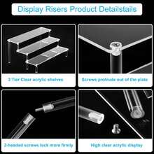 Large Acrylic Display Risers, Perfume Stand Organizer, Acrylic Shelf Risers Display Stands Food, Tabletop Use, Figure, 3 Tier Cupcake Stand Risers - 1PACK Large 11.6 IN - View 3