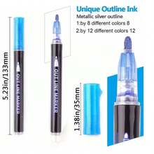 8/12/24 彩色梦幻金属双线轮廓笔套装，防水防褪色彩色绘图笔，适用于岩石绘画、手工艺品、DIY、相册、木材、塑料，适用于学校、陶瓷 - 凿尖艺术马克笔、书法笔、多色绘画艺术马克笔系列、节日礼物、万圣节礼物、圣诞节礼物学校用品、返校