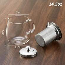 Glass Tea Cup With Infuser And Lid, 17.6oz/520ml Large Borosilicate Teacup,Tea Glass, Clear Mug For Loose Leaf Tea, Blooming Tea, Microwave & Dishwasher Safe - Tea Maker Gift For Birthday - Stainless steel - View 4