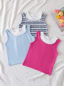 3 pezzi Maglie casual senza maniche da ragazza in stile moda, 2 in 1