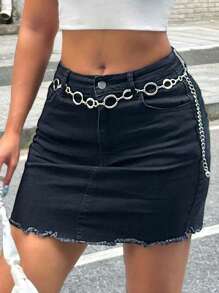 Gonna a matita di jeans casual con orlo sfrangiato per donne