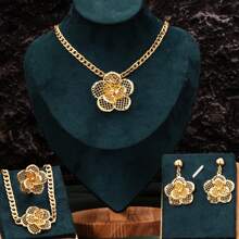 Conjunto de 5 piezas de novia de estilo francés romántico de lujo en forma de pétalos florales con flecos de cobre resistente a la oxidación en oro de 18K y oro champán para bodas y festivales en Dubái