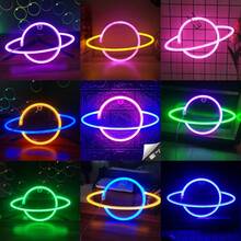 1 件时尚星球霓虹灯标志，多色可选，电池或 USB 供电
