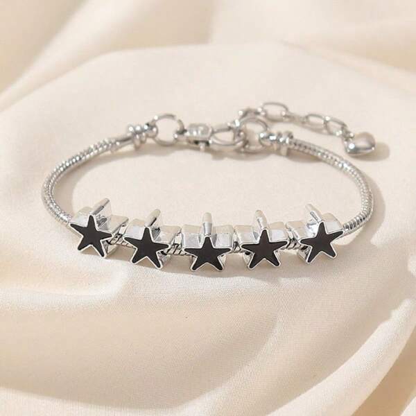 1pc Simple & Fashionable Multi-Color Beaded Pentacle Dip Oil Copper Bracelet For Women, Personalized