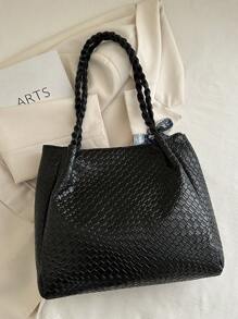 1 pièce Sac à main décontracté pour femme, grande capacité, nouvelle texture tissée de 2025, couleur unie simple et polyvalente, sac à bandoulière avec motif gaufré, sangle confortable et distinctive, convient aux étudiantes, aux courses, aux sorties et aux vacances, livré avec un ruban décoratif