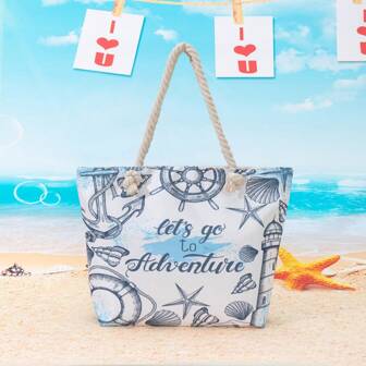 Nouveau sac fourre-tout décontracté avec grande capacité et imprimé slogan, parfait pour les vacances