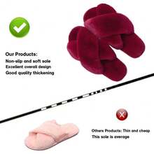 Local Delivery--LZLER Women's Cross Band Slippers, Soft Plush Fleece Lightweight Non Slip Open Toe Flip Flop Shoes House Indoor Outdoor Fur Fuzzy Slippers - 紅色 - 查看 5