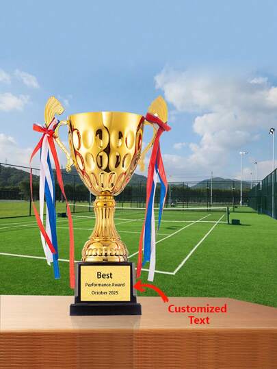 Customizable Large-Size Metal Soccer, Basketball, Badminton Trophy, Gold, Silver, Bronze Trophy, Iron Alloy & ABS Material, Sports Competition Award Trophy, Football, Tennis Event Commemorative Trophy