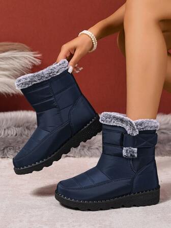 Women's Thick Bottom Snow Boots, Waterproof Anti-Slip Warm Thermal Lined Mid-Calf Boots For Winter