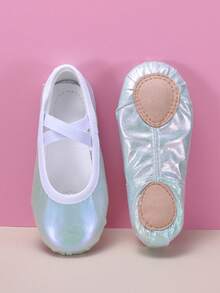 儿童室内训练鞋，舞蹈表演鞋，四季皆宜，有光泽，耐脏，耐用，全弹力面料软底，舒适，耐磨，松紧带无鞋带芭蕾舞鞋 - 薄荷綠 - 查看 3