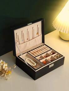 Luxury Jewelry Box With Lock & Key - Vintage Leather 2-Layer Organizer, Plush Velvet Lined For Necklaces, Rings, Earrings - Valentine's/Birthday Gifts For Women - Multicolor - View 8