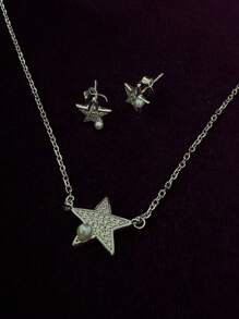 1 Set de joyería de plata de ley 925 con circonita cúbica y perlas de concha con diseño de estrella
