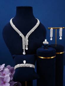 5 sztuk luksusowych błyszczących zestawów biżuterii z cyrkonii sześciennych w stylu bliskowschodnim, w tym kolczyki, pierścionek, bransoletka, naszyjnik, odpowiedni dla kobiet na wesele, imprezę, święta