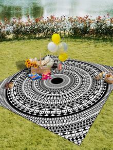 1 件新款户外防水防沙数码印花野餐垫/沙滩巾，时尚清新图案，适合露营和野餐