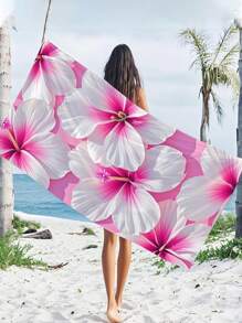 1pc Microfiber Beach Towel With Rose Flower Pattern, Quick-Drying Beach/Bath Towel Suitable For Adults, Travel, Summer, Sports, Swimming, Pool, Yoga, Camping, Large 90*180 Or Small 70*140