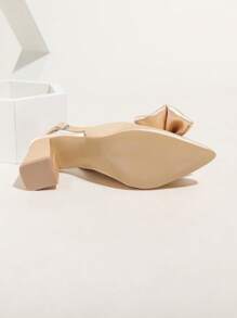 Yellow Backless Bow Pointed Toe Chunky Heel Shoes For Women