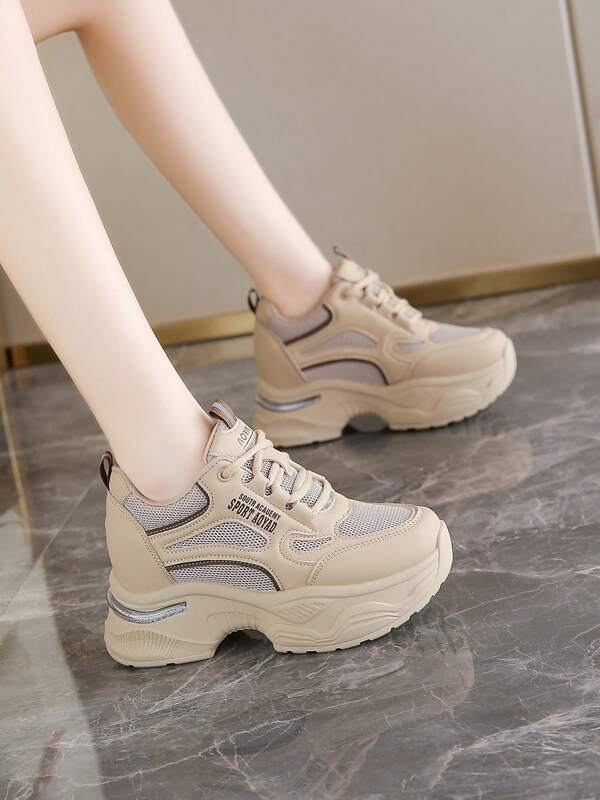 Milliard Aesthetic Vibe! Milliard Color Women's Athletic Shoes, Thick Sole Breathable Mesh, Spring & Autumn Retro Elevated Sports Shoes, Ins Style Versatile Casual Daily Wear