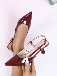 Bombas de tacón medio con punta puntiaguda, cómodas y sexys, para uso diario, fiestas y bodas - Burdeos - Ver 4