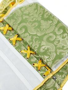 大码复古蕾丝边束胸衣，露肩复古提花紧身胸衣上衣 - 綠色 - 查看 9