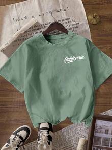 PLAYERA DE DAMA CON ESTAMPADO DE CALIFORNIA PALMERA TRASERA IDEAL PARA GYM O CASUAL - Verde Oliva - Ver 2