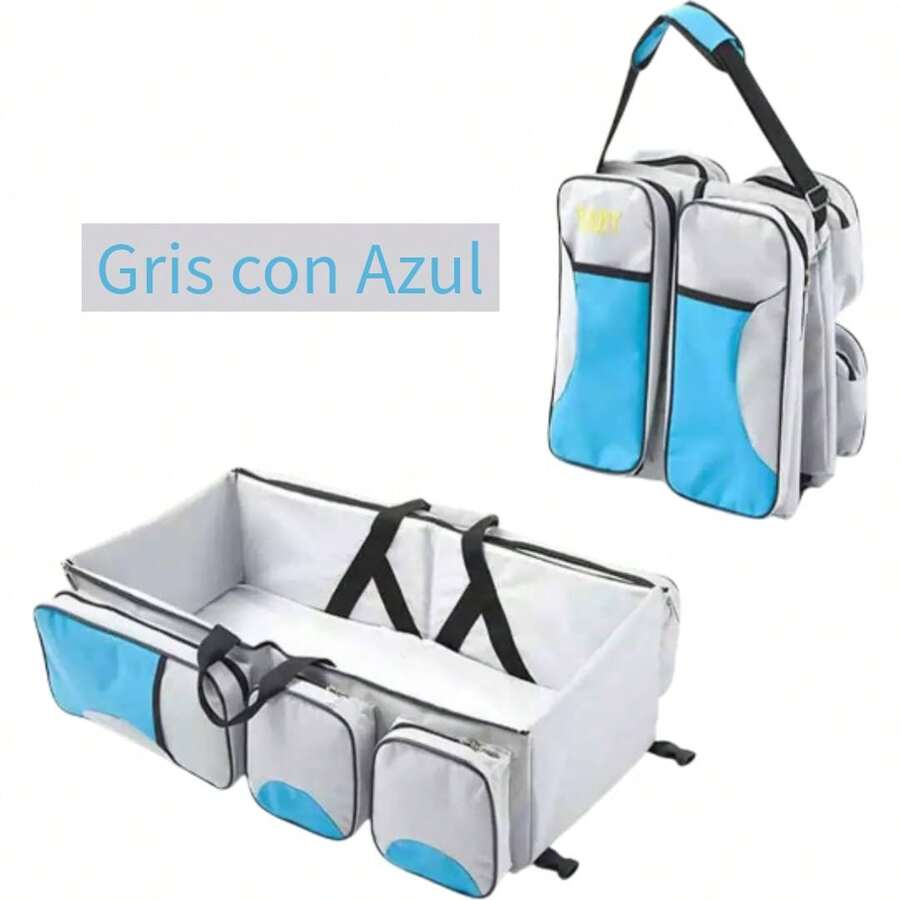 cuna, transportadora y maletera para bebé, tiene 4 funciones - GRIS/AZUL - Ver 1