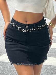 Gonna a matita di jeans casual con orlo sfrangiato per donne