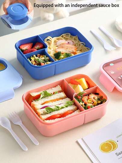 1pc Student Back To School Lunch Box With Utensils, Suitable As Gift For Student Friends, Salad Tools, Curry Rice Lunch, Diet Meal Cutlery Box, Dorm Apartment RV Lunch Box