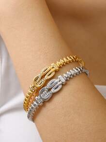 TONSI 1 pièce Élégant Charme Minimaliste Chic Bracelet haut de gamme en acier inoxydable avec zircone cubique plaqué or 18 carats et motif géométrique rivet diamant. Convient pour les vacances, les voyages, le travail, la vie quotidienne, les fêtes, les rassemblements. Bijou pour femme.