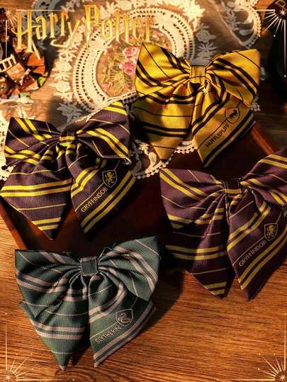 Harry Potter 1/4 件哈利波特蝴蝶结，霍格沃茨，格兰芬多，斯莱特林，拉文克劳，赫奇帕奇，手工徽章，条纹针织时尚，蝴蝶结，电影周边，英国学院风格，派对服装道具，衬衫配饰，创意房间桌面装饰，生日惊喜，给家人和朋友的圣诞节和万圣节礼物，哈利·洛弗尔