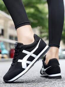 1 Pair Unisex Sporty Shoes, Fashion Patchwork Casual Shoes, Classic Retro Sneakers, Lightweight Breathable Running Shoes, Comfortable Non-Slip Training Shoes Suitable For Daily Sports And Leisure Activities - Black - View 5