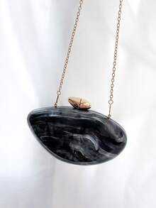 1pc Black Marble Stripe Patterned Stylish Elegant Handbag, Evening Clutch Bag With Shoulder Strap For Women - Black - View 2