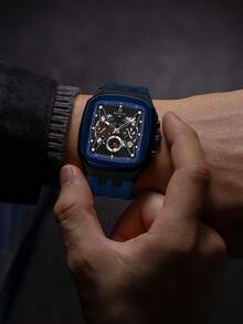 Reloj de cuarzo para hombres REWARD, de estilo de moda de negocios, con calendario, manecillas luminosas, multifuncional, de alta calidad, diseño clásico, con correa de silicona - Azul Marino - Ver 4