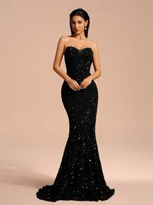 Elegant Sequins Backless Mermaid Evening Dress - Black - View 5