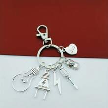 Father's Day Gift - Electrician Themed Keychain, Alloy Handmade Keychain With Light Bulb, Screwdriver, Plug Pendant, Suitable For Dad, With Silver Casual Style Accessories Car Accessories Bag Charm Backpack For School