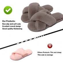 Local Delivery--LZLER Women's Cross Band Slippers, Soft Plush Fleece Lightweight Non Slip Open Toe Flip Flop Shoes House Indoor Outdoor Fur Fuzzy Slippers - Coffee - 查看 5