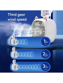 USB 可充电迷你空调风扇、电风扇、台式喷雾风扇、三速空调水冷风扇夏季降温、海滩、旅行 - 彩色 - 查看 4
