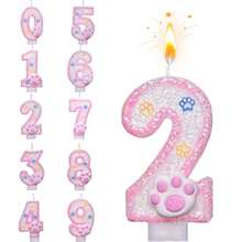 (Pink Cat And Dog Paw Birthday Digital Candles, Cupcake Decorations, Dog Themed Candles, Suitable For Party Celebrations, Birthday Decoration Supplies - Pink - View 1