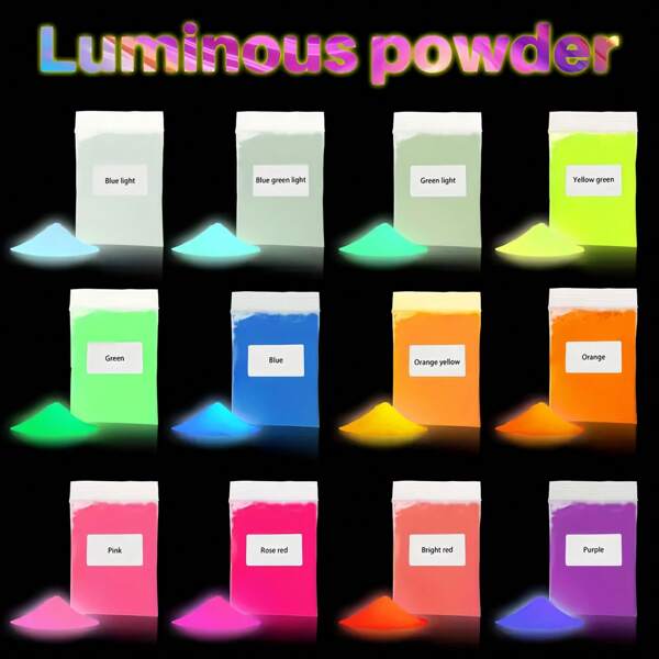 12 couleurs de 5 g chacune de poudre fluorescente, soit un total de 60 g, kit de pigments pour résine époxy DIY - Couleurs brillantes, convient pour la bijouterie et l'artisanat faits main, sans alimentation électrique requise, pigment lumineux | Formule fluorescente | Colorant pour résine époxy, pour le moulage de bijoux