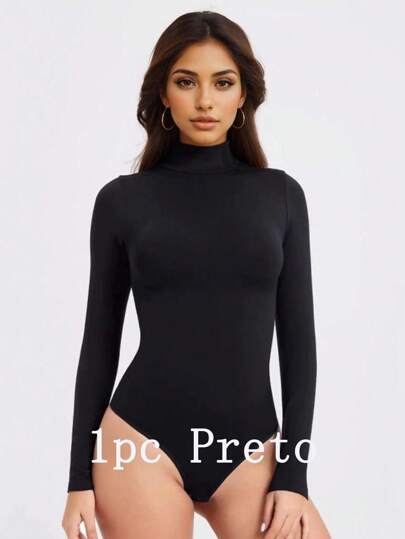 kit 3pcs Body Suplex Feminina Gola Quadrada Manga Longa(nada Transparente)Tecido Grosso