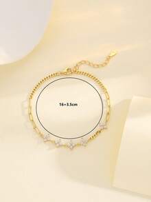 1 件简约设计 925 纯银锆石四叶草手链，适合日常佩戴和派对，是理想的礼物 - 金色 - 查看 10