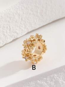 1pc Copper Gold-Plated Color-Preserving Purple Rhinestone Inlaid Spacer Bead Barrel Bead Crystal Pearl Bracelet DIY Accessory Loose Parts - Yellow Gold - View 4