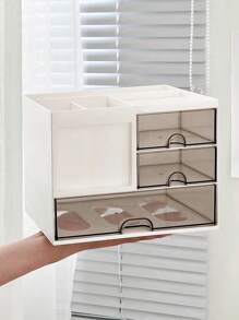 1 Stück mit Schublade Kosmetik Präsentationsständer, Schminktisch Aufbewahrungsbox, Schuljahresgeschenke, Wohnheimzimmer Schlafzimmer Organizer, Make-up Organizer, Pinselhalter, Parfumhalter, Augenbrauenstifthalter, Badezimmer-Accessoires, Schulanfang Artikel, Schulanfang Saison Vorräte, Studentenaufbewahrungs-Vorräte