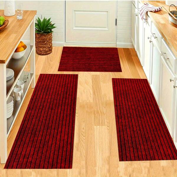 1pc Solid Color Grey Color Door Mat, Durable Anti Slip Floor Mat, Strip Floor Mat, Modern Kitchen Rug Carpet, Outdoor Doormat, Entryway Mat, Front Porch Doormat, Anti Slip And Wear-Resistant Entrance Rug, Easy To Clean And Durable Rug
